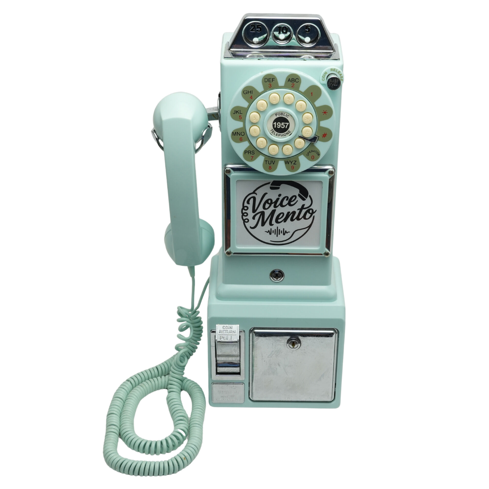 Blue VoiceMento payphone audio guestbook