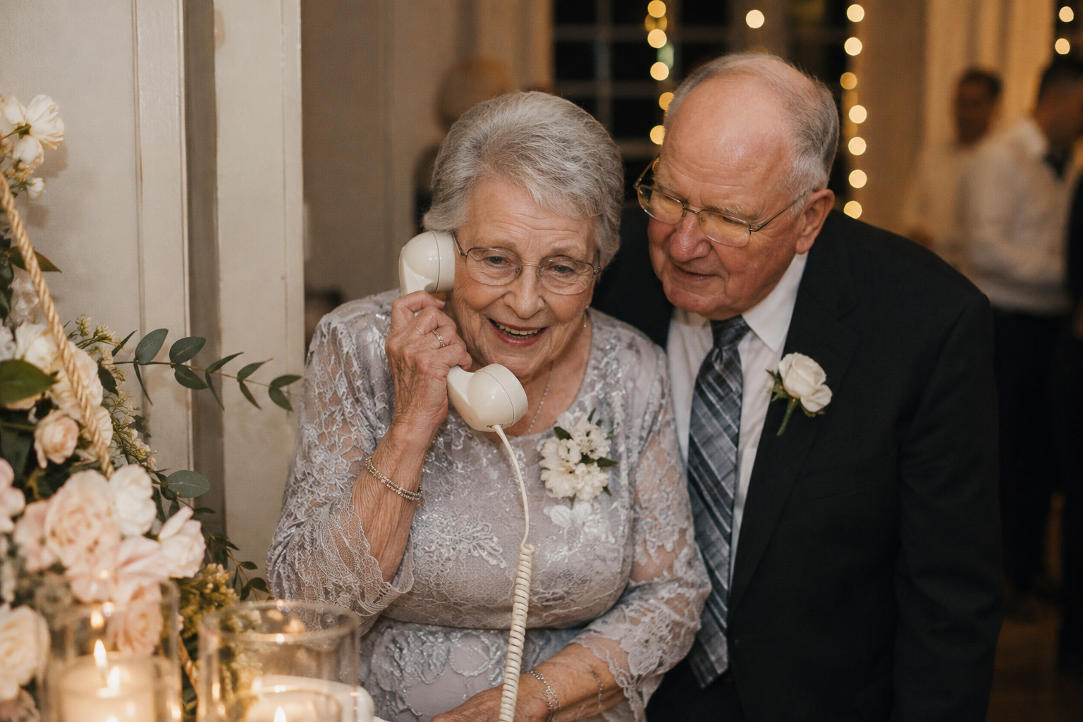 Grandparents leaving a heartfelt wedding audio guestbook message with VoiceMento